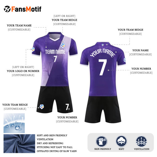 【 Player version jersey material 】Purple football jersey set full body customized quick-drying adult men, women and children's game training clothing