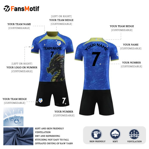 【 Player version jersey material 】 Dark blue custom football team uniform training uniform short-sleeved sportswear competition uniform