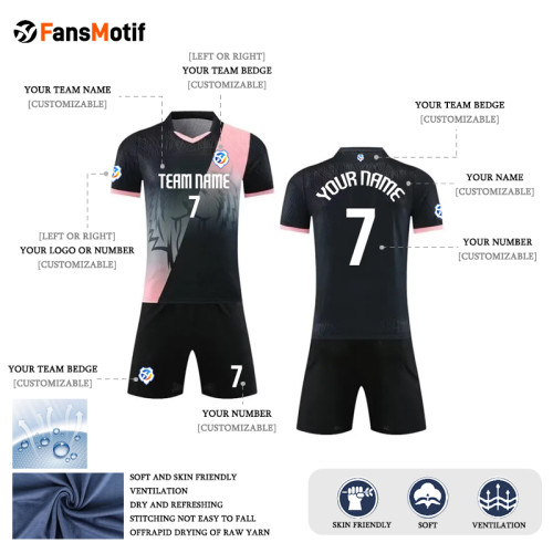 【 Player version jersey material 】 Black and pink football jersey set customized quick-drying adult boys and girls training uniforms for children