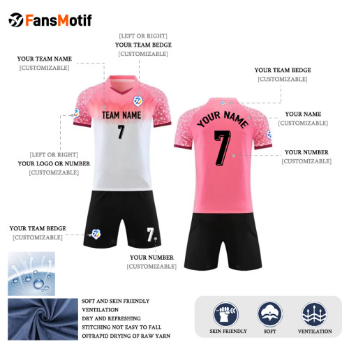 【 Player version jersey material 】 Pink and white football jerseys High quality team apparel customized football jerseys customized worldwide shipping