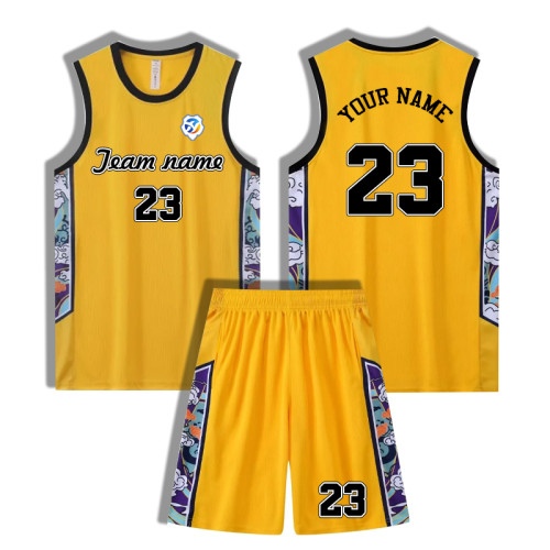 【 Advanced basketball Jersey customization 】yellow American basketball jersey set Custom summer quick-drying training wear Breathable jersey