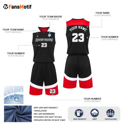 【 Advanced basketball Jersey customization 】 Black basketball suit custom sports student competition training suit set DIY custom quick-drying jersey