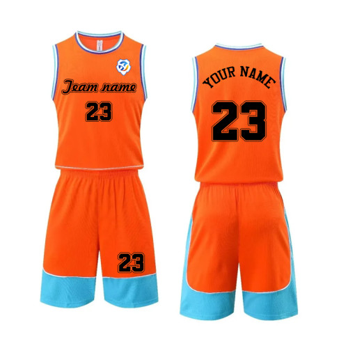 [Senior basketball jersey customization] Orange basketball suit customized game uniform customized college game jersey