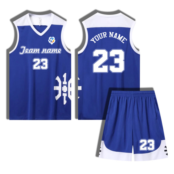 【 Senior basketball jersey customization 】 Blue basketball suit set male and female college students game jersey sports DIY sportswear