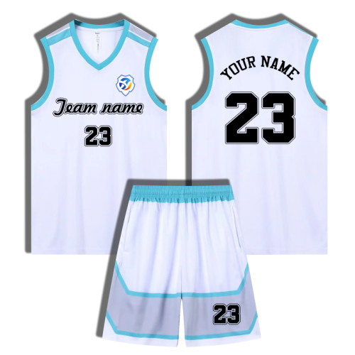 [Senior basketball jersey customization] White American basketball jersey set custom summer quick-drying training clothing breathable jersey