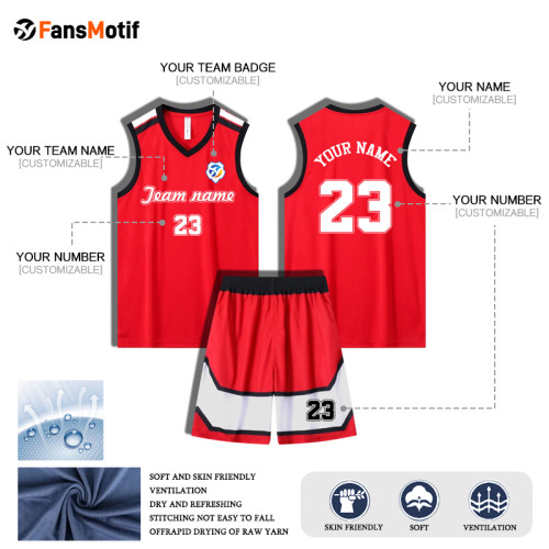 [Senior basketball jersey customization] Red American basketball jersey set custom summer quick-drying training clothing breathable jersey