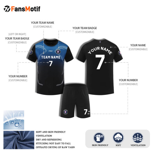 【 Sports T-shirt 】 Black and blue Short-sleeved loose training clothing for summer competitions