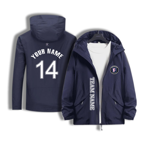 【High Quality Windbreaker】Navy blue Falling Shoulder Version Black zipper Waterproof single layer windbreaker Resist the cold wind