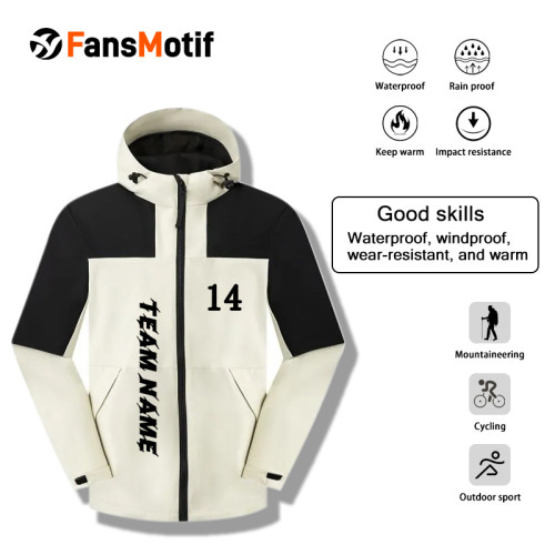 【High Quality Windbreaker】Off-White with black Hooded single layer windbreaker Hanging net inside Good insulation effect Waterproof windproof and breathable