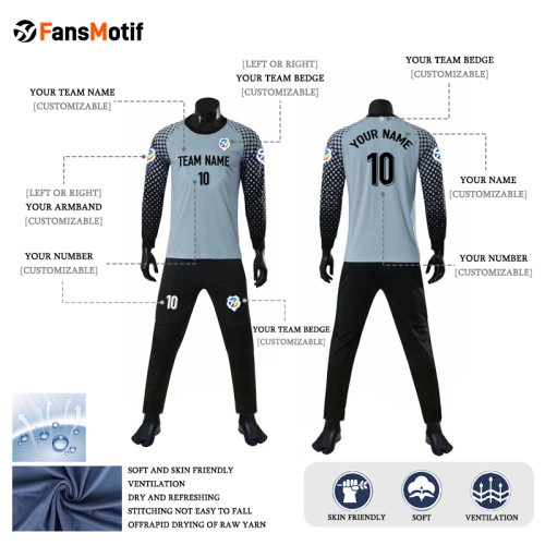 [Customized goalkeeper clothing] Haze blue Full set of long sleeved chest protection and full set of competition specific clothing