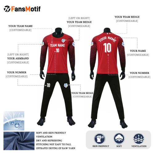 [Customized goalkeeper clothing] Dark red Full set of long sleeved chest protection and full set of competition specific clothing