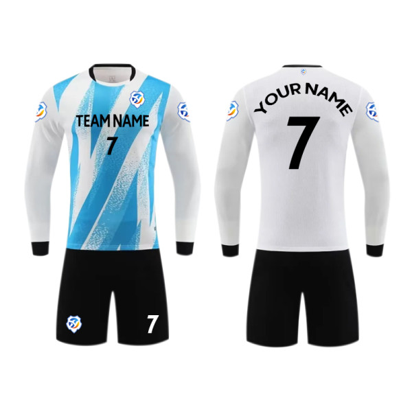 [Long-sleeved football jersey customization] White blue can customize the whole body of the football jersey customized breathable football jersey