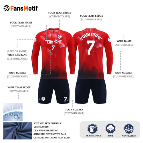 [Long-sleeved football jersey customization] red can customize the whole body of the football jersey customized breathable football jersey