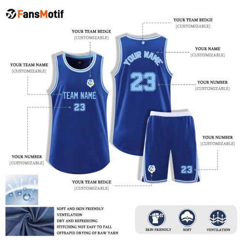 [Senior basketball jersey customization] Blue Customized Light plate basketball clothing Summer competition clothing Campus competition clothing