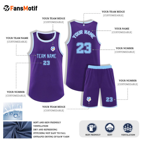 [Senior basketball jersey customization] Purple Customized Light plate basketball clothing Summer competition clothing Campus competition clothing