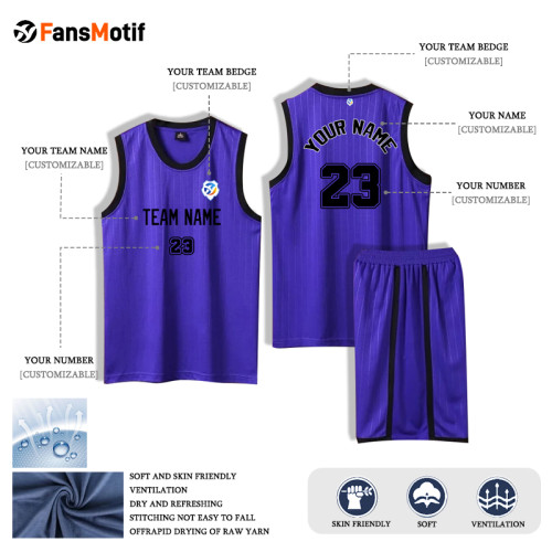 [Senior basketball jersey customization] Purple Customized sports vest for men in American basketball Summer loose jersey Quick drying training suit Single pocket