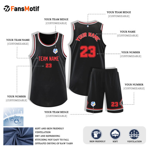 [Senior basketball jersey customization] Black Customized basketball team uniforms for matches Customized full body suit Quick drying breathable jersey