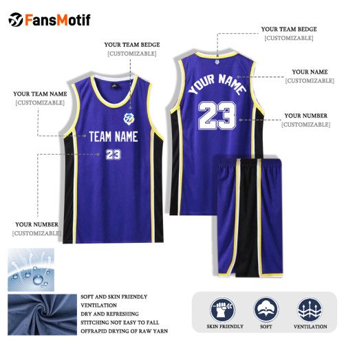 [Senior basketball jersey customization] Purple Customized sports vest for men in American basketball Summer loose jersey Quick drying training suit Single pocket