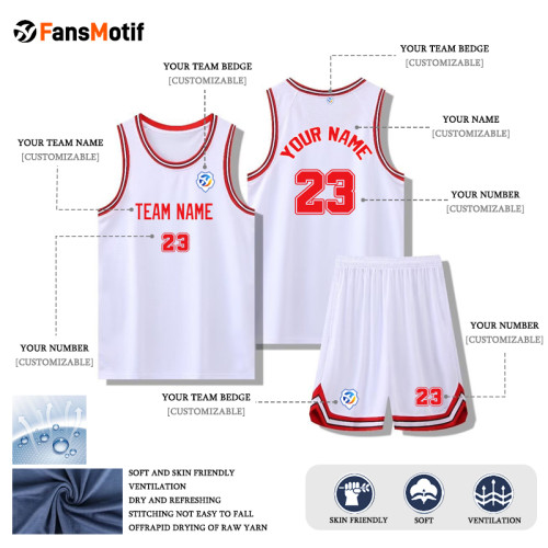 [Senior basketball jersey customization] White Customized American basketball clothing Sports training Quick drying jersey Breathable summer jersey