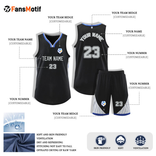 [Senior basketball jersey customization] Black Basketball suit set for college students competition American jerseys Printed font Quick drying team uniform