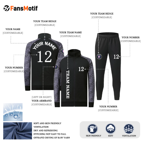 [Winter Football Jacket] black can be customized sports long-sleeved training clothing