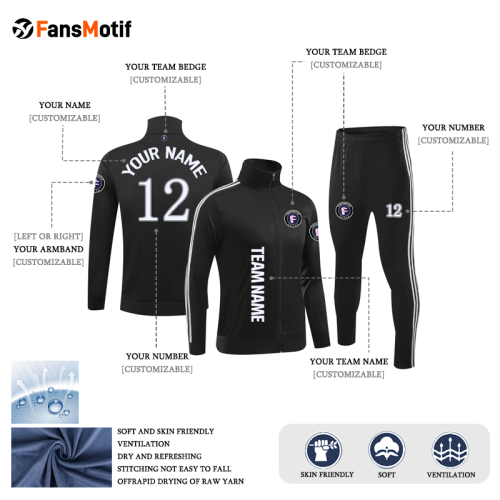 [Winter Football Jacket] black can be customized sports long sleeve suit winter suit long sleeve clothing