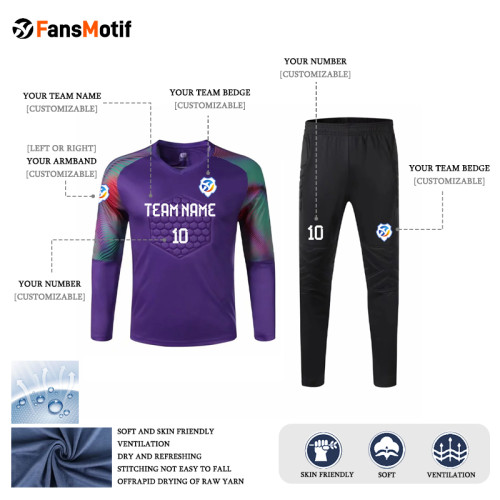 [Customized goalkeeper clothing] Purple full set of clothing jersey long sleeve trousers full training clothing for competition