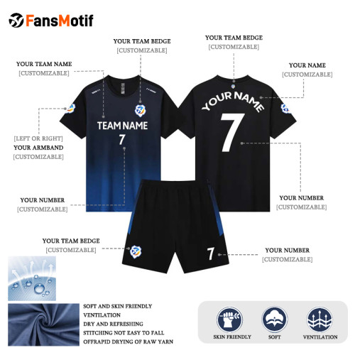 [Senior Jersey customization] Black and blue High quality personalized customized football jerseys game clothing Sports clothing