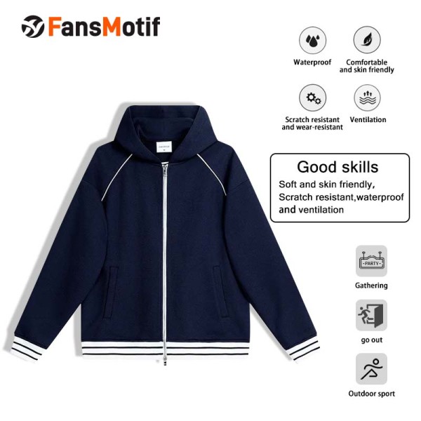 [Trendy baseball jacket price] Navy blue can be customized hooded clothes zipper hoodie tide brand retro solid color 380g fashion sports coat cardigan hoodie