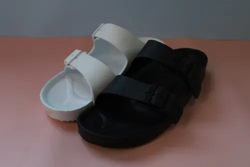 Women's Double Buckles Adjustable Thick Sole Pillow Slippers Bathroom Slides