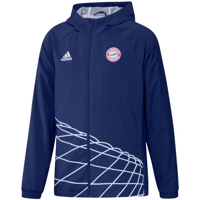 adidas Bayern Munich Graphic Raglan Full-Zip Windbreaker Jacket - Blue