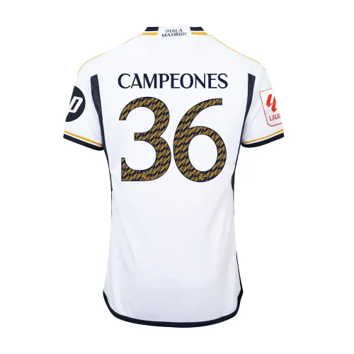 Real Madrid Mens Campeones 36 Home Replica Jersey 23/24 White