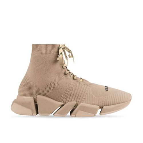 BALENCIAGA MEN’S SPEED 2.0 LACE-UP RECYCLED KNIT SNEAKER IN BEIGE – BLA032