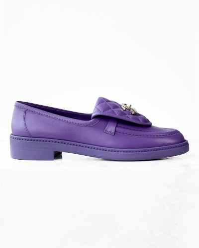 Chanel Violet Quilted Tab Lambskin Flap Loafers