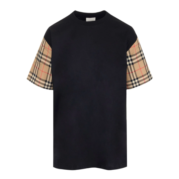 BURBERRY VINTAGE CHECK SLEEVE COTTON OVERSIZED T-SHIRT IN BLACK – BRS011