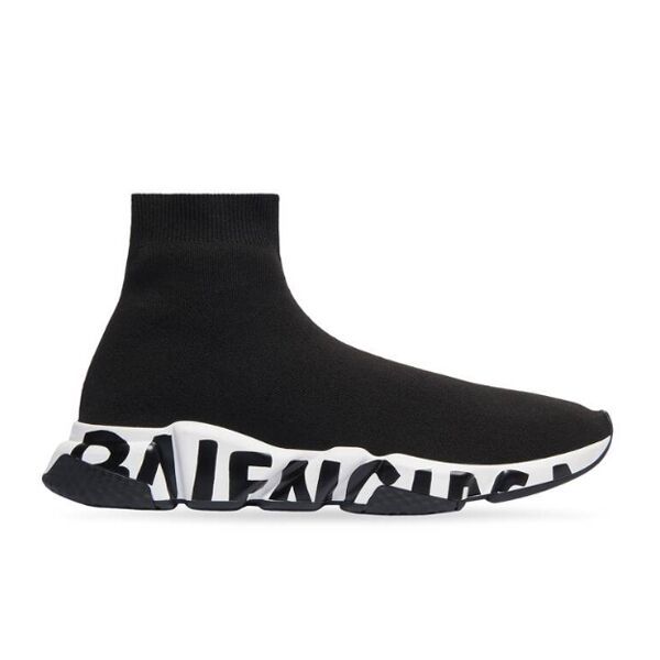 BALENCIAGA SPEED RECYCLED KNIT GRAFFITI SNEAKER IN BLACK/WHITE – BLA051