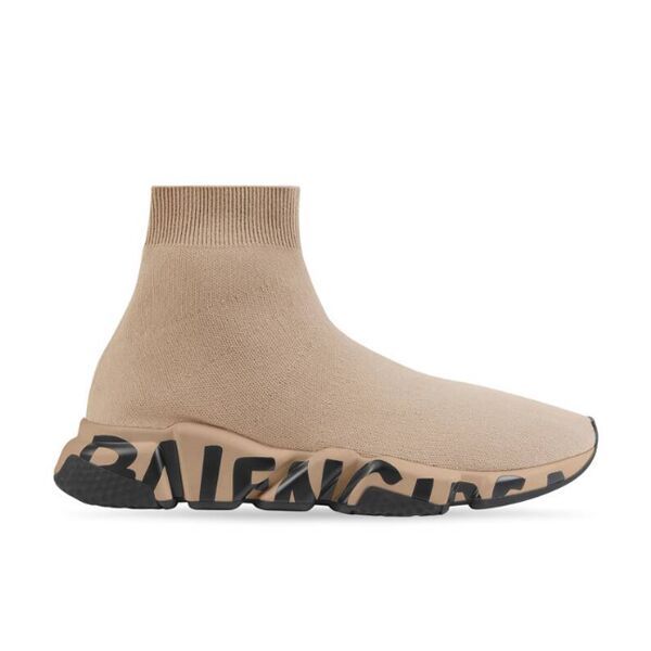 BALENCIAGA SPEED RECYCLED KNIT GRAFFITI SNEAKER IN BEIGE – BLA050