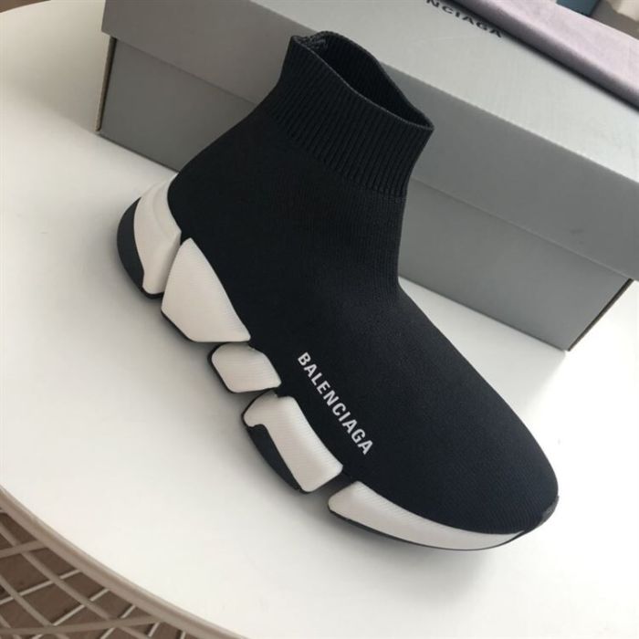 BALENCIAGA SPEED RECYCLED KNIT SNEAKER IN BLACK/WHITE – BLA052