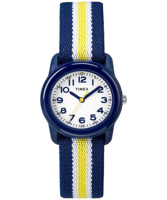 TIMEX TIME MACHINES® 29mm Blue/Yellow Stripe Elastic Fabric Kids Watch