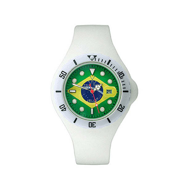 ToyWatch Jelly Flag Brazil Only Time Unisex Plasteramic & White Rubber Watch JYF05BR