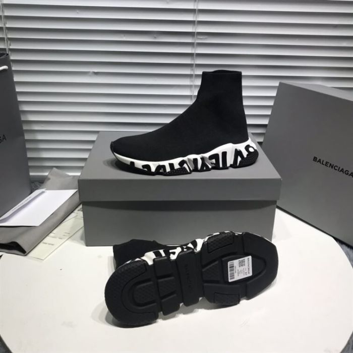 BALENCIAGA SPEED RECYCLED KNIT GRAFFITI SNEAKER IN BLACK/WHITE – BLA051