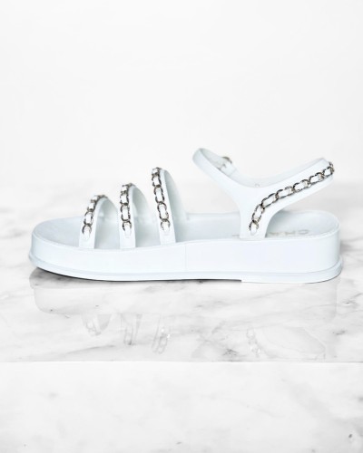 Chanel White Calfskin Sandals