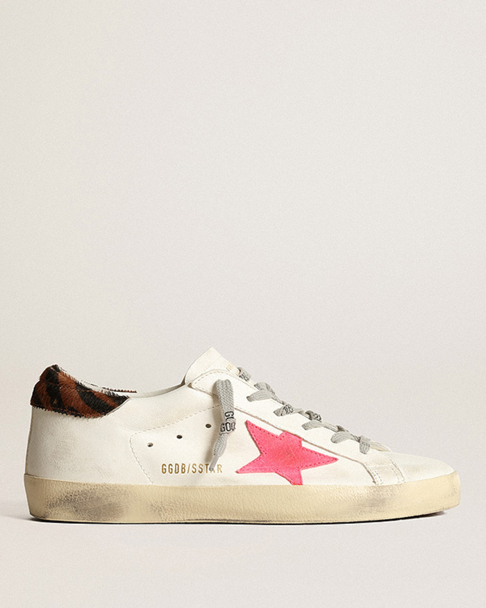 super-star nappa with suede star and zebra horsy heel - creamy white/fluo red/black brown zebra