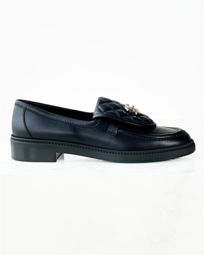 Chanel Black Quilted Tab Lambskin Flap Loafers