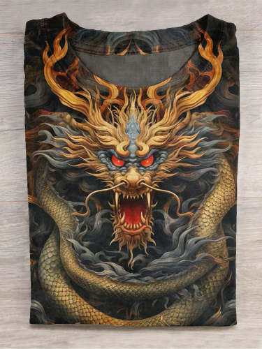 Unisex Dragon Art Print Crew Neck Short Sleeve T-Shirt