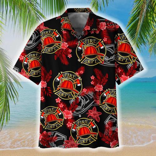 Firefighter Tropical Pattern Hawaiian Shirt