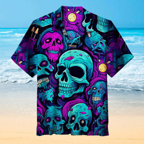 Blue&Purple Skull |Unisex Hawaiian Shirt