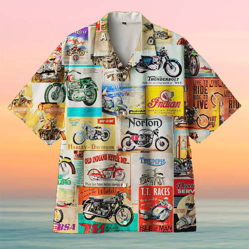 Amazing Vintage Retro Motorcycle Wall Logo Unisex Hawaiian Shirt