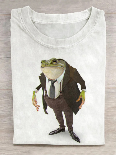 UNISEX MR. FROG ART PRINT CASUAL ROUND NECK SHORT SLEEVE T-SHIRT