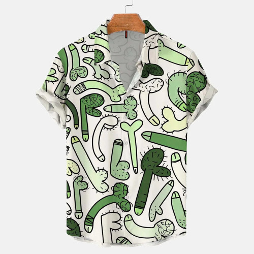 Colored In Cock Doodles Print Casual Short Sleeve Shirt